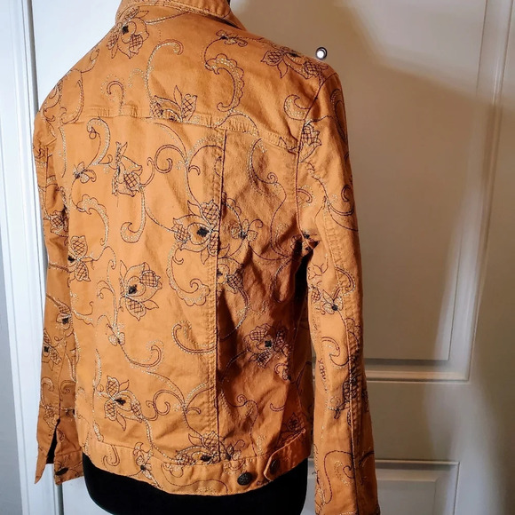 Hearts Of Palm Women's Brown Jeweled Floral Button Front Collared Jacket Sz 10 - Picture 16 of 17